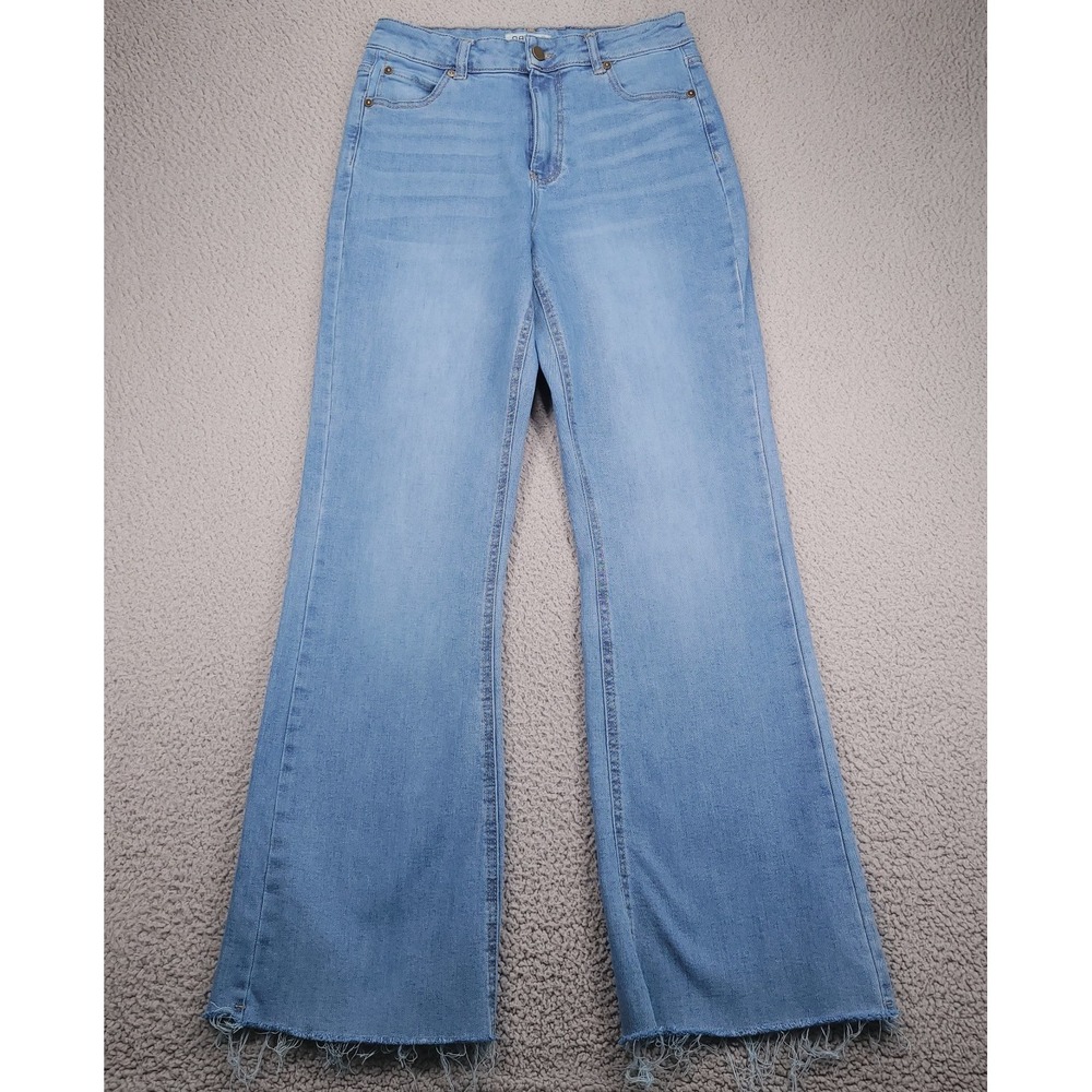 OAT New York Jeans Womens Size 6/28 Flare Frayed Hem High Rise Light Wash Denim